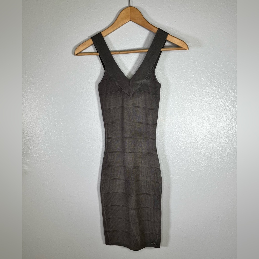 Guess Y2K gray knit bandage mini dress XS bodycon night out party Kim K style - Picture 2 of 16